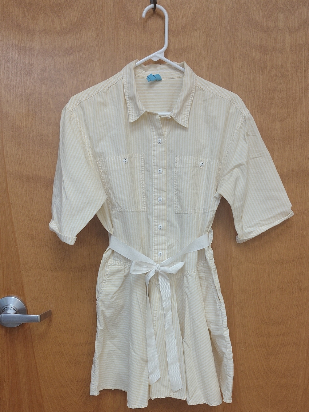 Free People Cream and White Striped Button-Front Shirt Dress With Drop Waist